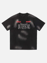 American Washed Distressed Patch Buchstaben-Stickerei T-Shirt